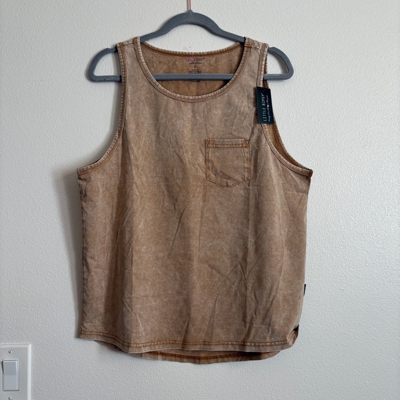 NEW Men’s Little Bipsy Tan Acid Wash Pocket Tank Top Size Small 100% Cotton - Picture 2 of 8